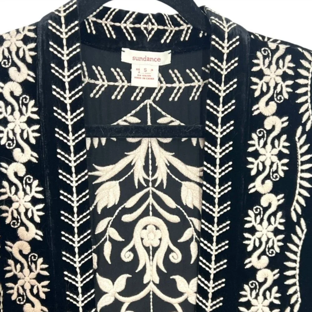 Sundance Left Bank Embroidered Velvet Cardigan Long Sleeve Black Size Small NWOT - Picture 8 of 14